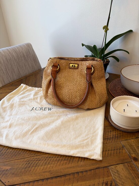 J. Crew Handbags - J.Crew Brompton Small Shoulder Top Handle Straw Leather Bag w./ Cross Body Strap